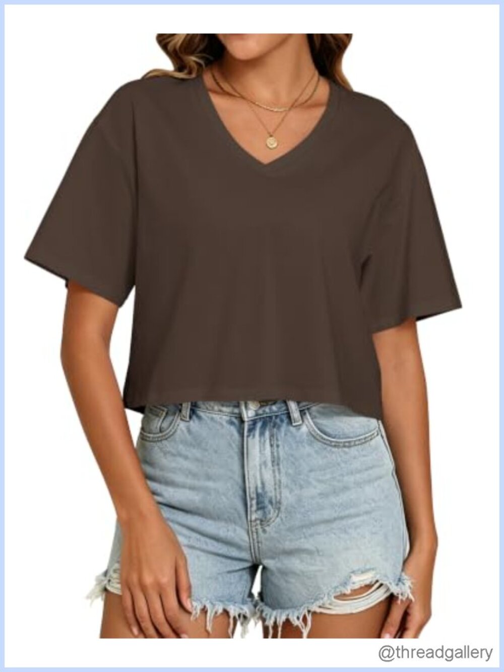PRIMODA Oversized Crop Top V Neck Short Sleeve Loose Fit Workout Tee